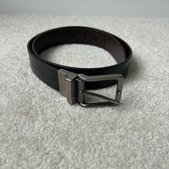 Fossil reversible leather men belt brown/ black silver buckle - Picture 1 of 12